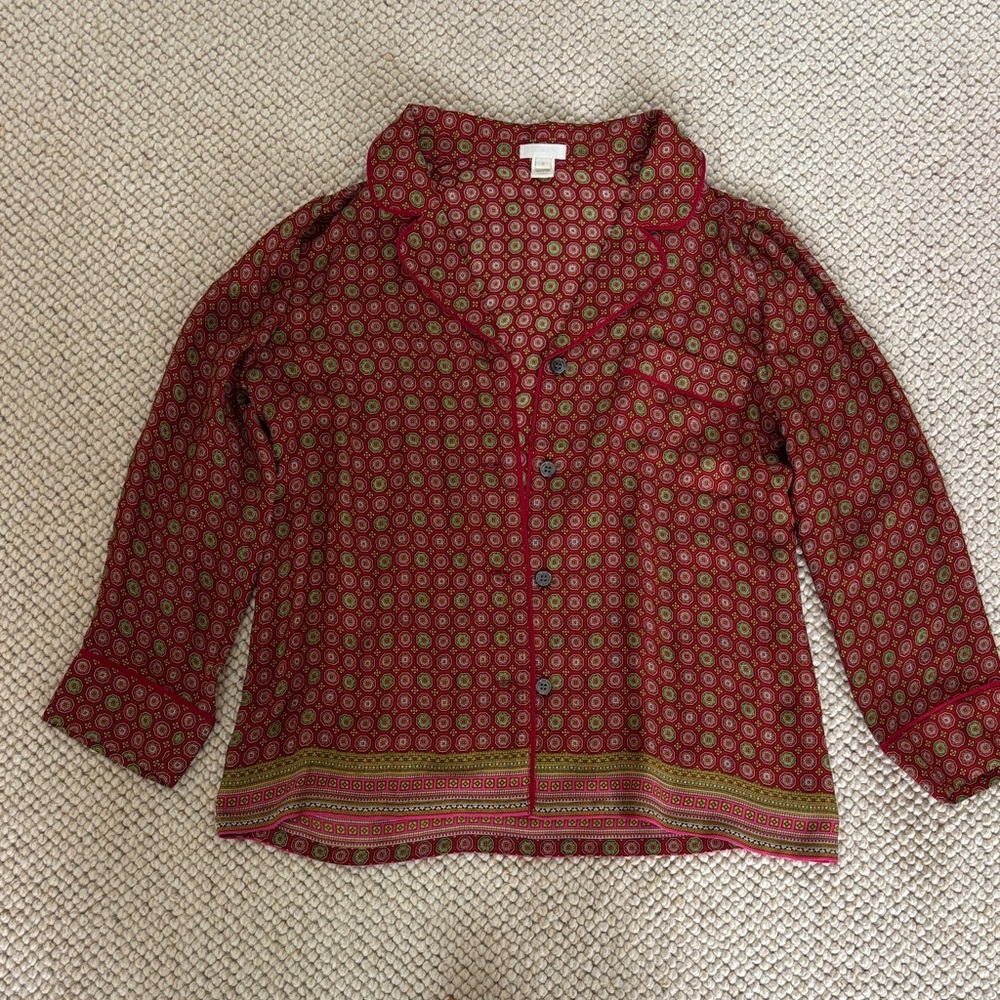 J. Crew Red and Green Geometric Blouse